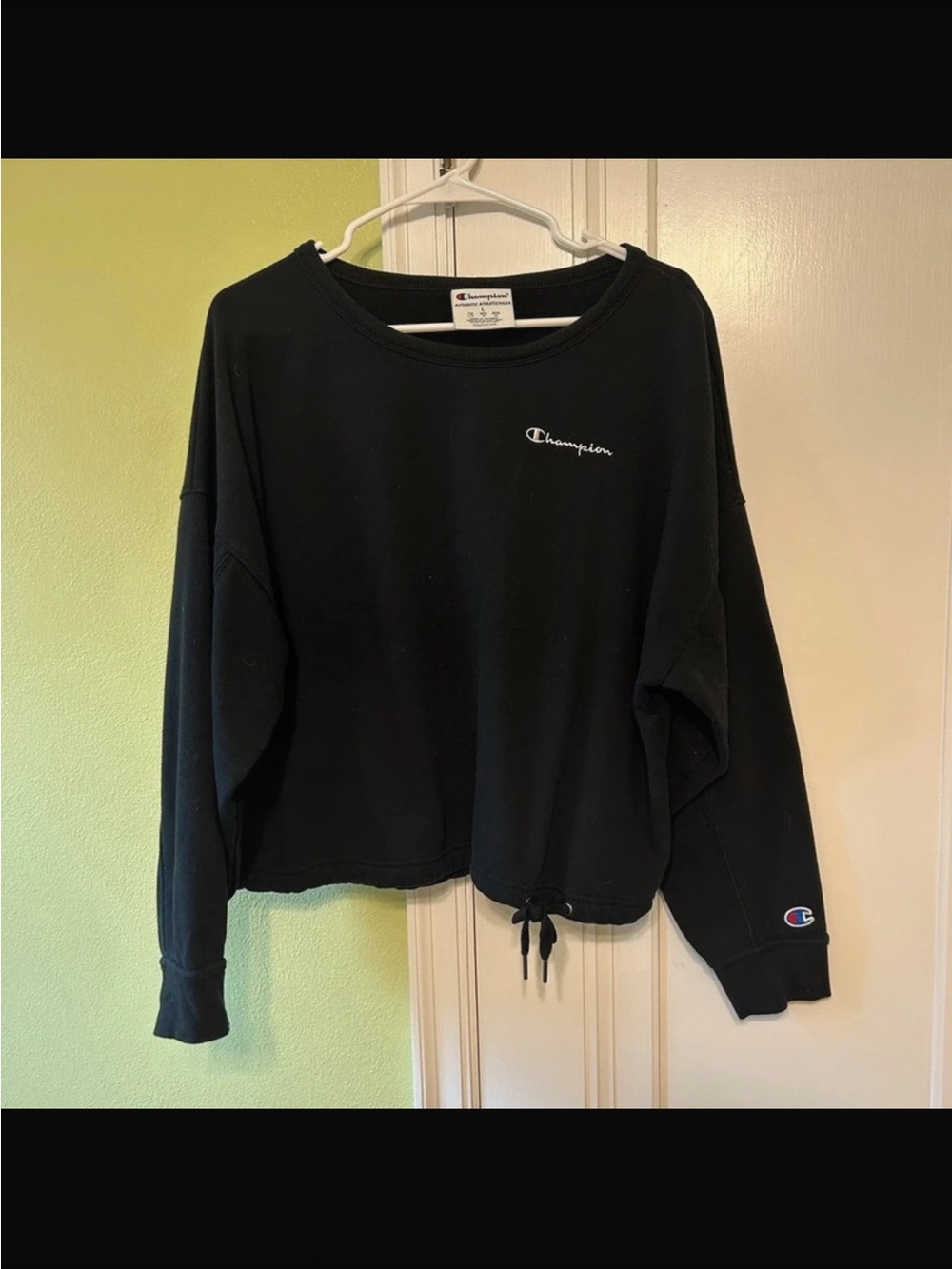 Champion Black Cropped Crewneck with Drawstring Hem